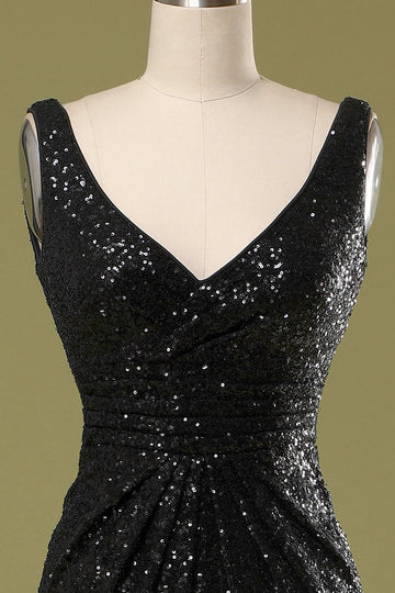 Mermaid Long Black Sequins Ball Dress
